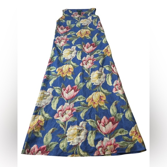 Ralph Lauren Blue Floral Sleeveless Maxi Dress. 100% Linen. Size 6. Quiet Luxury - Picture 4 of 14